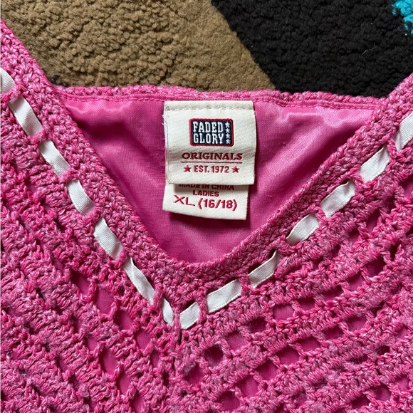 Faded Glory Vibrant Pink Crochet Top - Picture 3 of 7